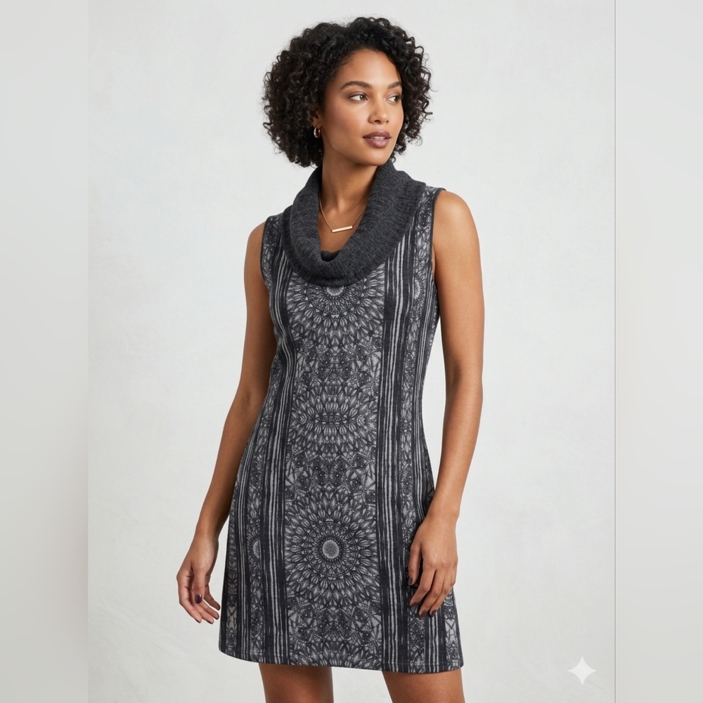 Mismash Black & Gray Sleeveless Cowl-Neck Midi Dress